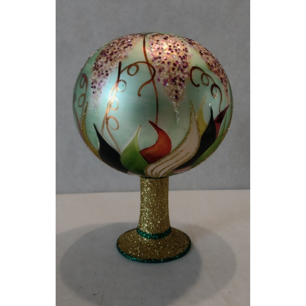 Glass Ornament Pink Flower Tabletop Globe Painted in Poland Radko Inspired - Picture 4 of 5